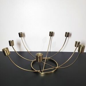 MODERN DESIGN BRASS COLOR 8 CANDLE HOLDER CANDELABRA CIRCLE RING 14" VTG HOLIDAY